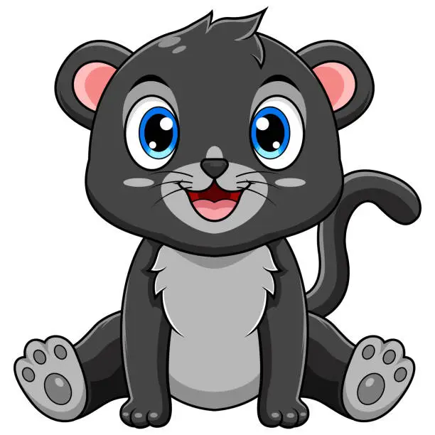 Vector illustration of Cute baby black panther cartoon sitting