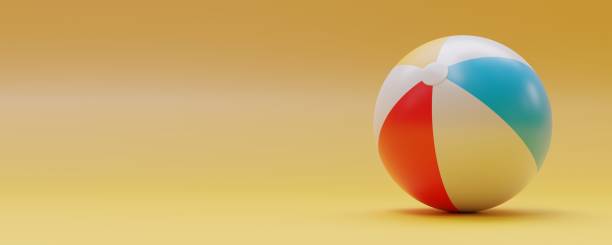 istock Colorful beach ball on yellow background, copy space, Summer vacation concept. 1514357219