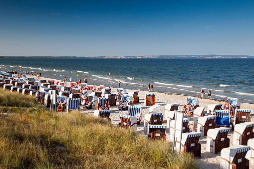 Binz, Germany, Europe- June 20,2023: Beach in the seaside resort and health resort Binz, Ruegen Island, Mecklenburg-Vorpommern