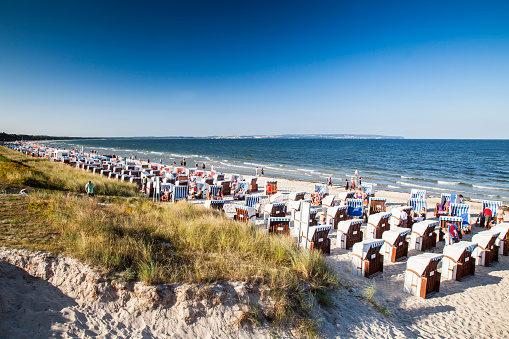 Binz, Germany, Europe- June 20,2023: Beach in the seaside resort and health resort Binz, Ruegen Island, Mecklenburg-Vorpommern