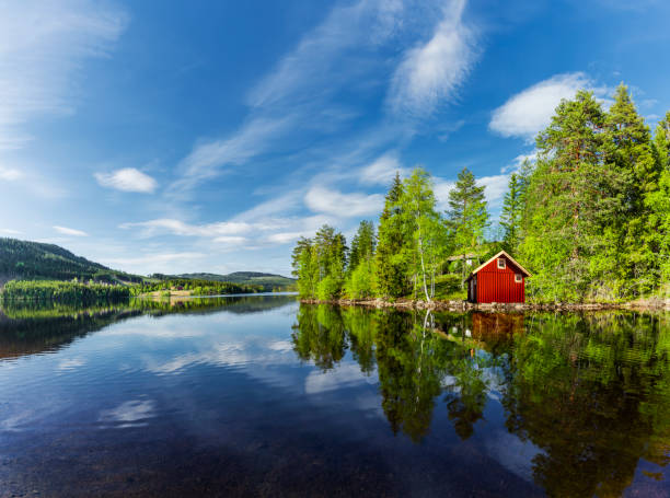 istock Red house on a lake in Scandinavia 1514390349