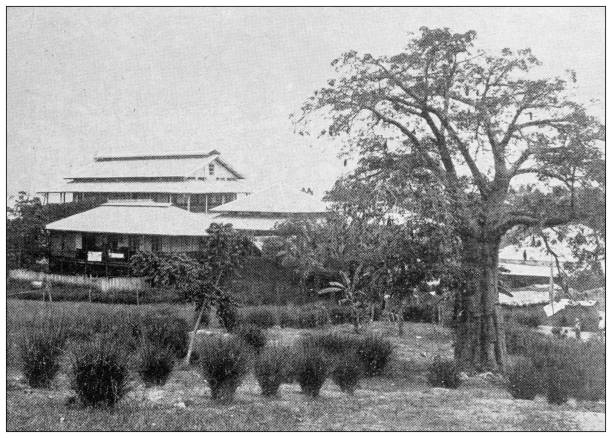 istock Antique image from British magazine: Congo, Custom house and post office, Boma 1514395231