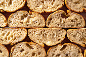 Bread slices in a row macro detail texture flatlay high angle view