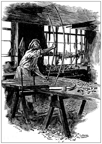 Antique image from British magazine: Building a piano