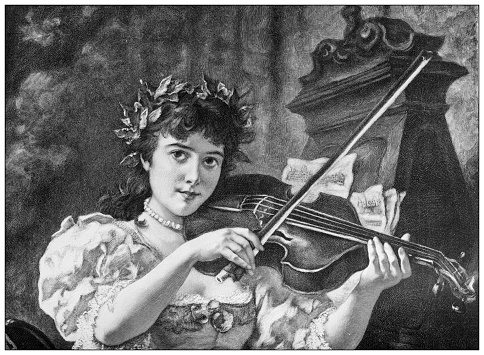 Antique image from British magazine: Violinist