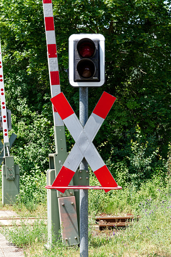 Traffic signs: Reference to a level crossing, traffic lights and St. Andrew's cross