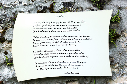 Arthur Rimbaud Poem on Stone Wall: Voyelles