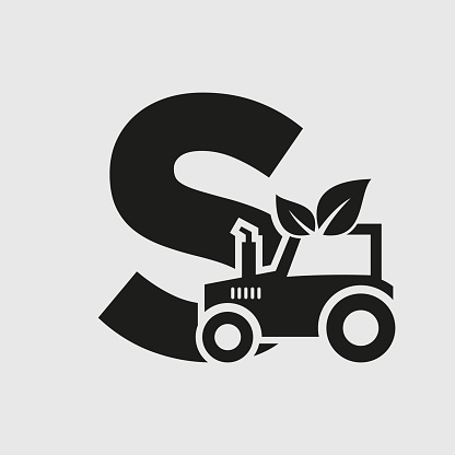 Letter S Agriculture Logo Concept With Tractor Icon Vector Template. Eco Farm Symbol