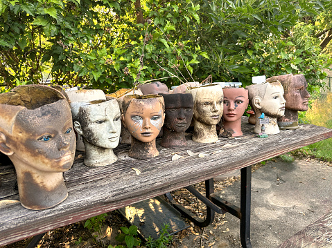 Planters made from mannequin heads