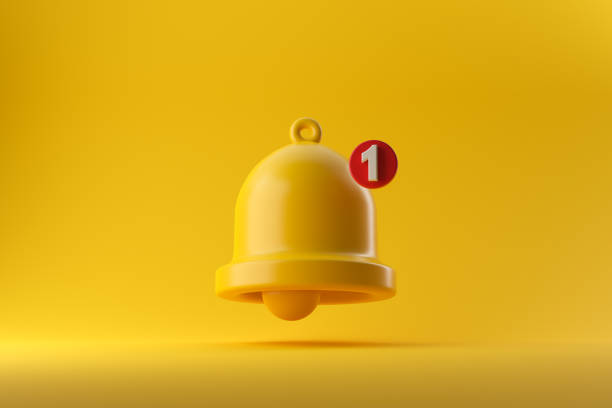 istock Notification with bell icon on a yellow background. 1514525177