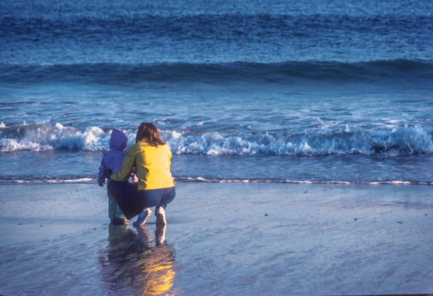 Acadia NP - Mother & Child by the Sea - 1980 stock photo