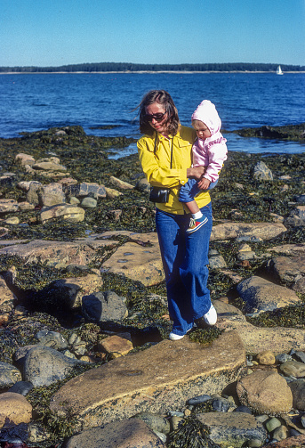 Acadia NP - Mother & Daughter on Rocky Shore - 1980. Scanned from Kodachrome 25 slide.