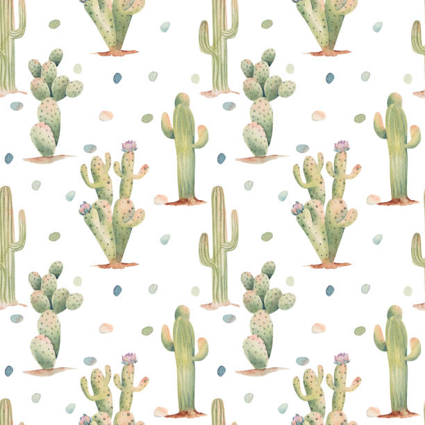 istock Seamless pattern of watercolor desert cacti illustration on a white background 1514640557