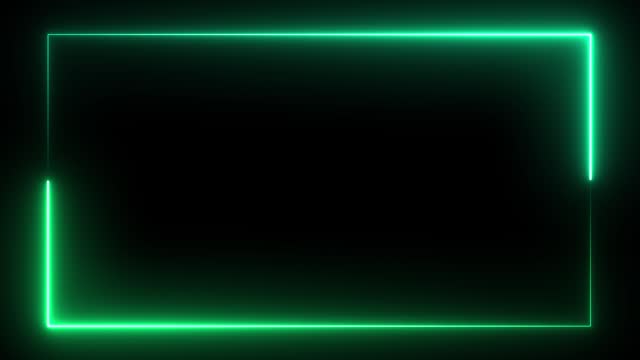 Empty text frame. Green neon color. Electrical lines rectangular frame tablet pattern for your text. Neon sign