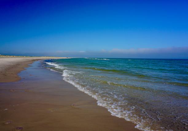 istock Sandy beach and blue sky. White sand and blue sky. A Danish beach on a sunny summer day. Scandinavian beaches in summer. 1514730394