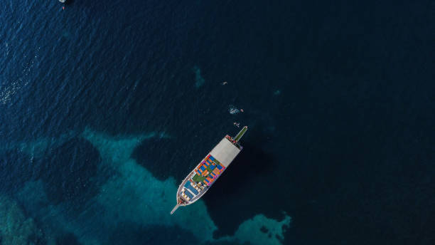 istock Boat and floating people shot from sky by drone 1514756613