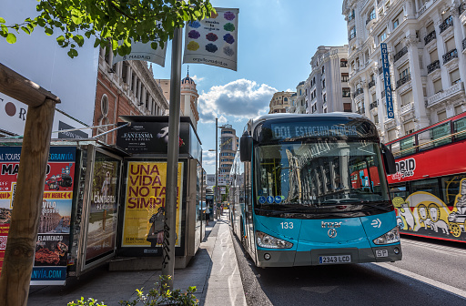 Leiden, Netherlands - July 1, 2019: Arriva Van Hool A300 hybride bus