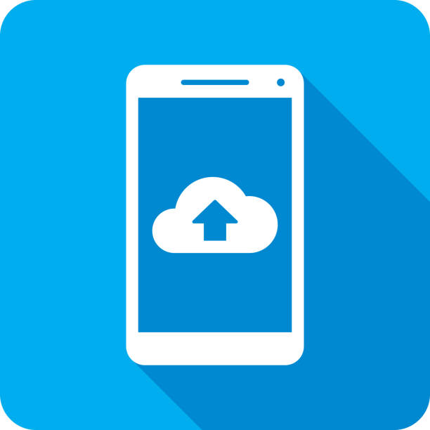 ilustraciones, imágenes clip art, dibujos animados e iconos de stock de cloud upload smartphone icon silhouette - sharing file upload text messaging