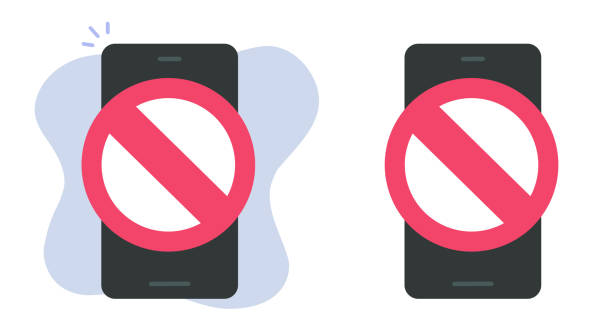 Access restricted blocked on mobile cell phone online icon vector graphic, smartphone unauthorized internet web entry prohibited banned, cellphone forbidden denied digital security sign, danger warn vector art illustration
