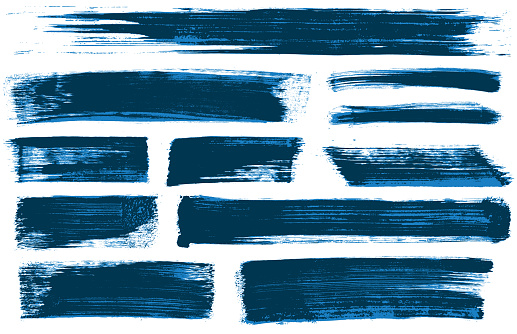 Dark blue grunge paint marks and textured brush stoke patterns vector banner illustrations