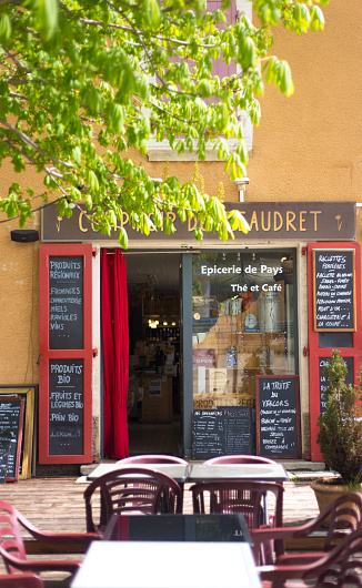 Méaudre, Le Vercors, France: A charming sidewalk cafe with blackboard menus in the heart of Méaudre, about 40 kilometers southwest of Grenoble. The small village is located in the Vercors Regional Natural Park.