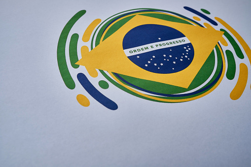 Brazil flag. Brazil Independence Day. National happy holiday. Freedom day design. Celebrate annual. Patriotic brazilian illustration. Brazil flag closeup. Poster. Template for design