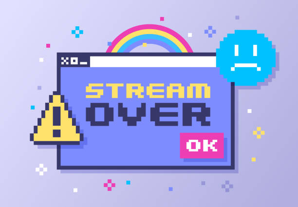 ilustrações de stock, clip art, desenhos animados e ícones de stream over live streaming retro dialog box - end of the rainbow