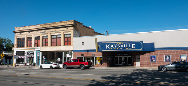 Kaysville, Utah, USA- June 26, 2023: Main Street downtown shops Kaysville, Utah.