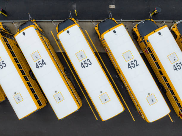 Free Stock Photo of Aerial view of buses in a parking lot | Download ...