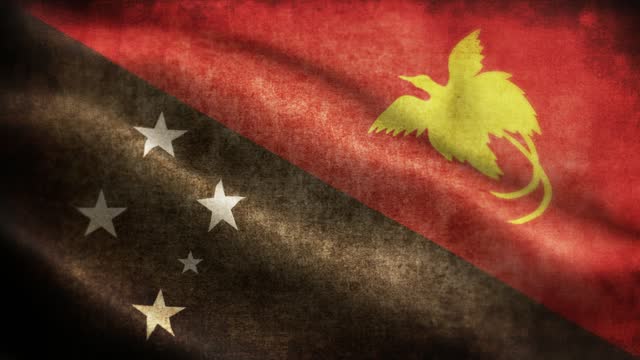 Closeup of grunge Papua New Guinea waving flag loopable stock video