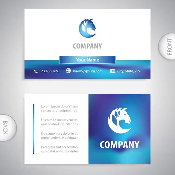 Vector illustration of Business card template. Horse head silhouette symbol for strong and successful business. Concept for business and commerce.