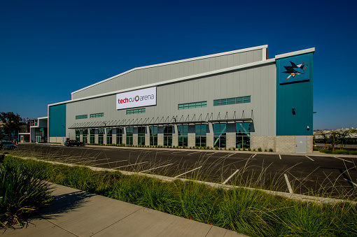 The Tech Credit Union Arena, home of the San Jose Barracuda of the American Hockey League, seats over 2400 people in game configuration.