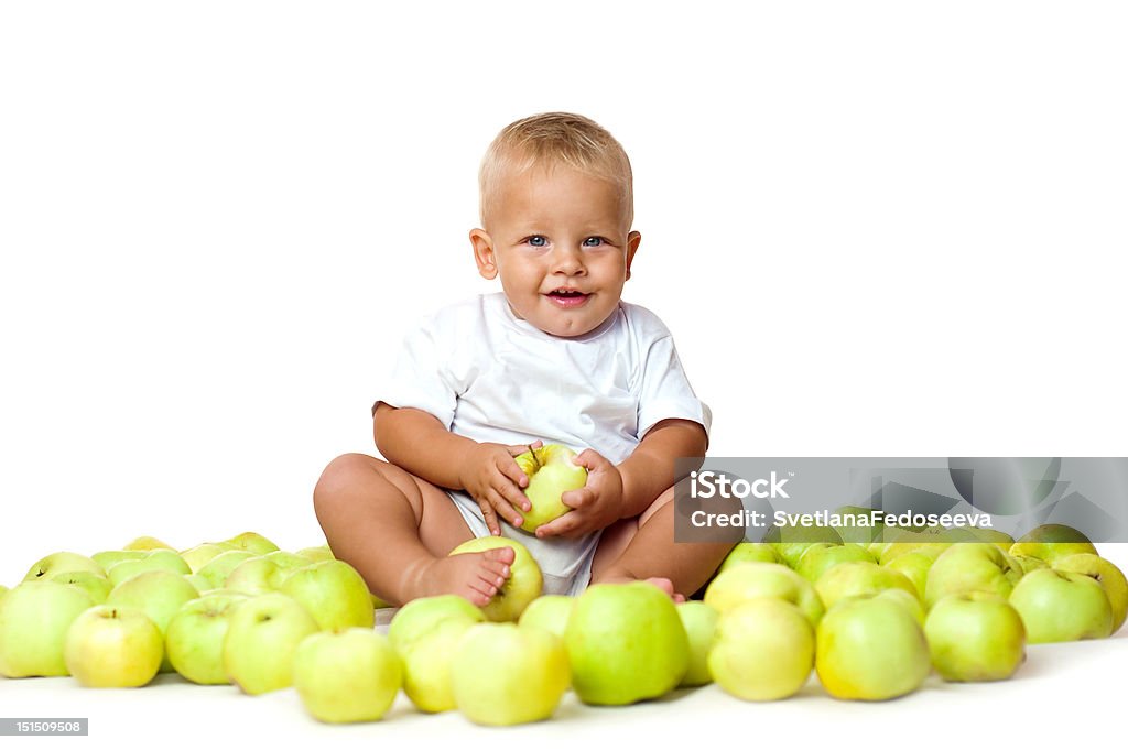Dziecko z jabłek - Zbiór zdjęć royalty-free (Białe tło)