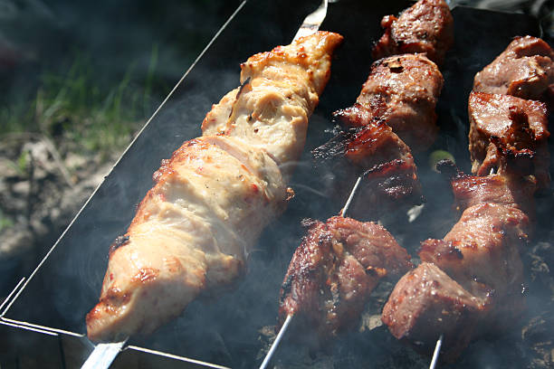 istock Preparing meat grilled shashlik on hot charcoals 151510014