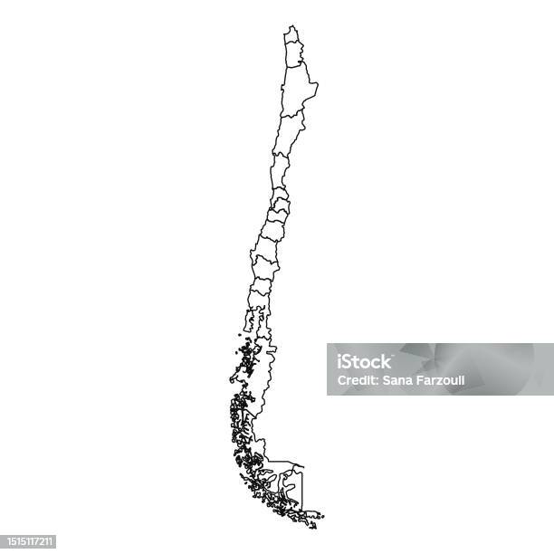 Chili Line Map Outline Sketch Map Of Chile With States And Cities Stock Illustration ...