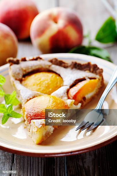 Slice Of Peach Tart Stock Photo - Download Image Now - Peach Pie, Peach Tart, French Culture