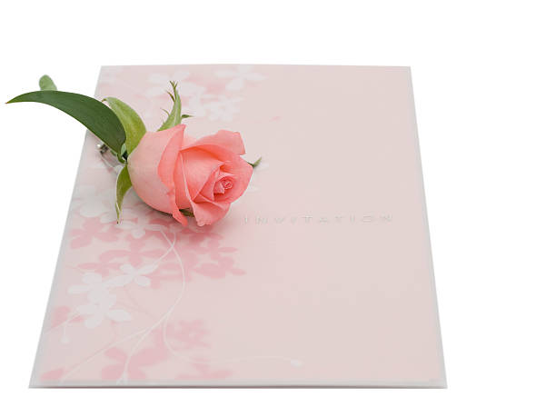 einladung und eine rose - clipping path wedding invitation invitation message stock-fotos und bilder