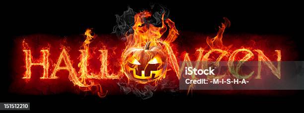 The Word Halloween On Fire With A Pumpkin For The O Stock Photo - Download Image Now