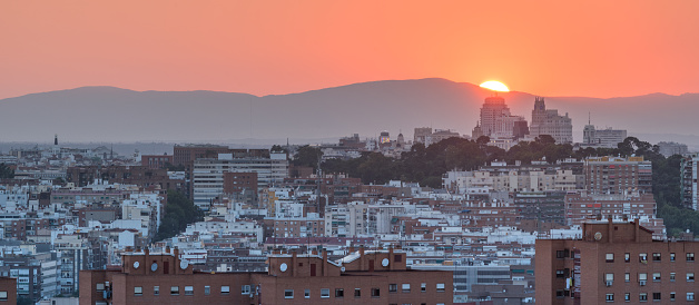 Sunset of Madrid skyline over the hills of Vallecas, Madrid.
