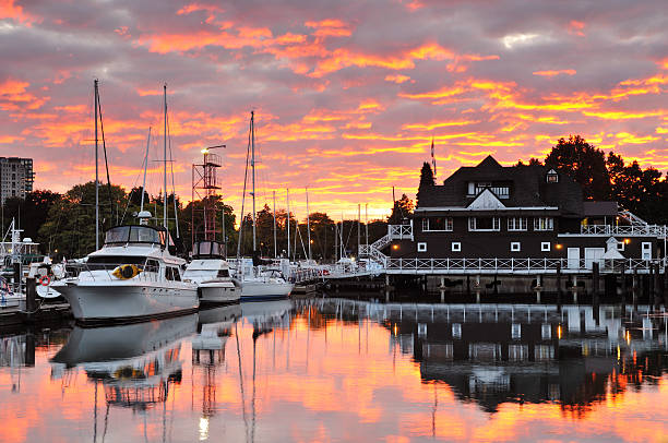 Sunset Clouds over Vancouver Rowing Club in Stanley Park stock photo