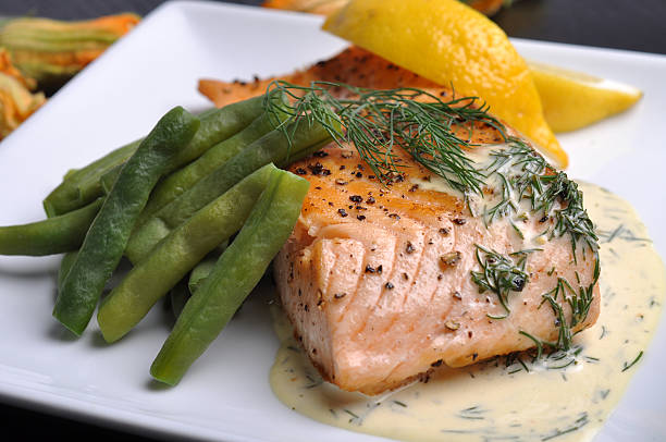 istock Pan fried salmon with dill and lemon sauce 151515225