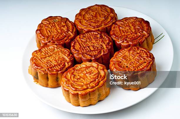 Moon Cakes On A Plate Stock Photo - Download Image Now - Cake, Chinese Culture, Convenience Food