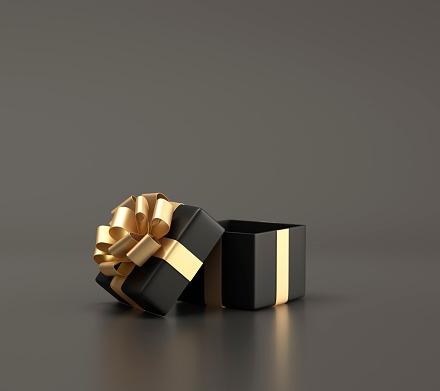 Black friday concept. Open gift box. 3d illustration