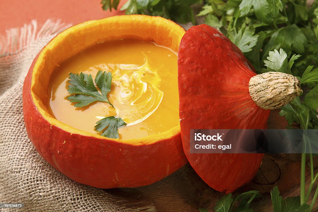 Pumpkin soup Pumpkin soup for halloween party Autumn Stock Photo