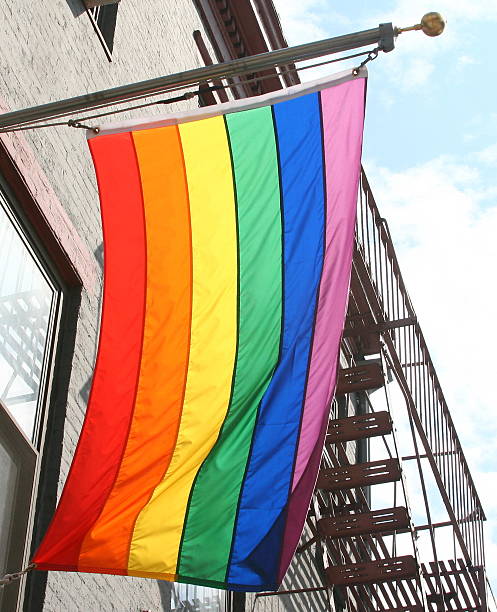 istock Gay Pride Flag Hanging From Pole 151519576