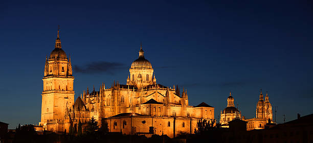 Night view on the Cathedral of Salamanca, Spain stock photo