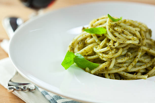 istock Spaghetti with pesto and fresh basil 151520698