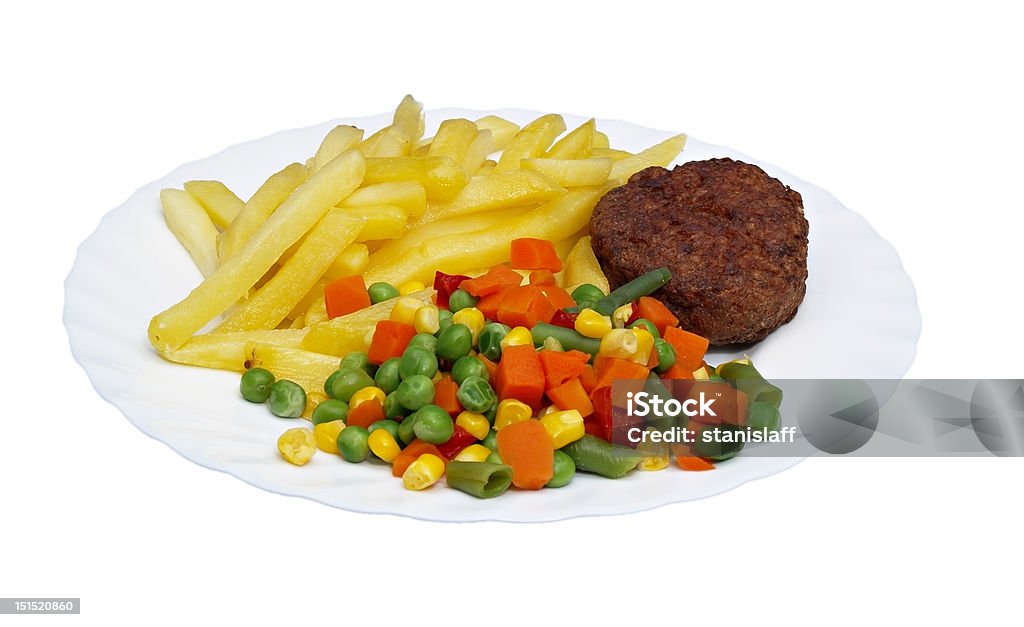 Schnitzel mit Bratkartoffeln und Salat - Lizenzfrei Braun Stock-Foto