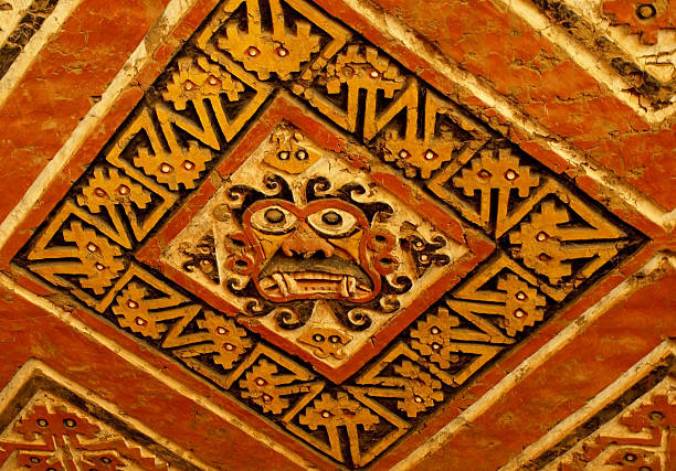 Unearthed frieze inside the pyramid known as Huaca de la Luna, made by the ancient Moche culture. Located outside the modern city of Trujillo, Peru, South America.