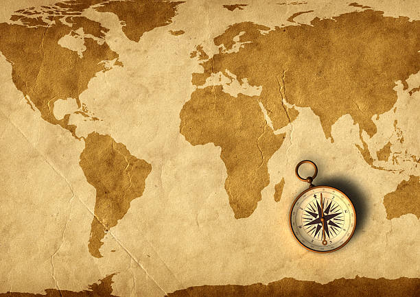 Old map and compass Old map and compass - 3D generated old compass stock pictures, royalty-free photos & images